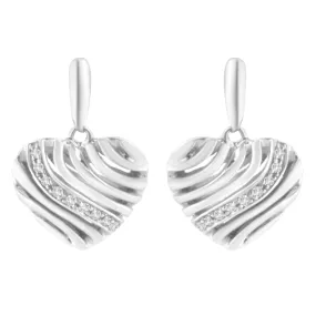 Sterling Silver Heart Diamond Accent Puff Earrings (I-J, I1-I2)