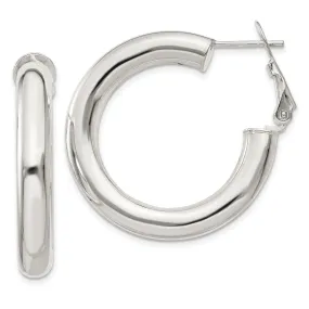 Sterling Silver Hollow Omega Back Hoop Earrings