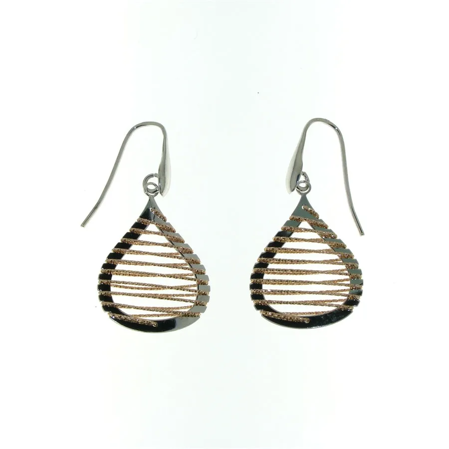 Sterling Silver Pear-Shaped Rose-Colored Spiral Glitter Wire Dangle Earrings