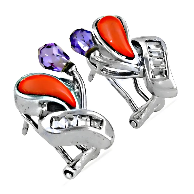 Stunning Coral CZ Gemstone Silver Earrings - Colorful & Fabulous Design