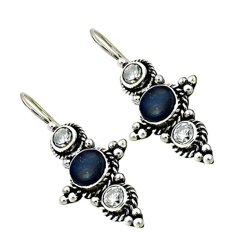 Stunning CZ Lapis Lazuli Silver Earrings by Famous Design