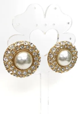 Stunning Vintage 80s Big Statement Faux Pearl Rhinestone Clip On Earrings