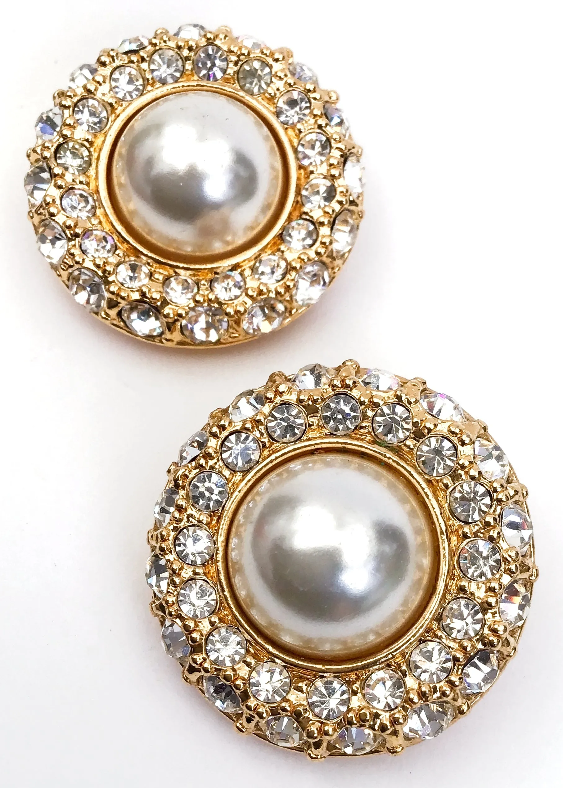 Stunning Vintage 80s Big Statement Faux Pearl Rhinestone Clip On Earrings