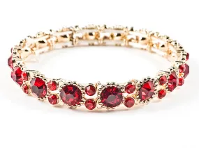 Stylish Thin Simple Round Shape Red Color Crystals Pattern Gold Tone Stretch Fashion Bracelet