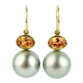 Tahitian Pearl & Sapphire Mata Hari Earrings