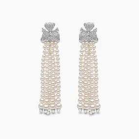 Tassel 18K Gold Freshwater Pearl and Diamond Motif Earrings