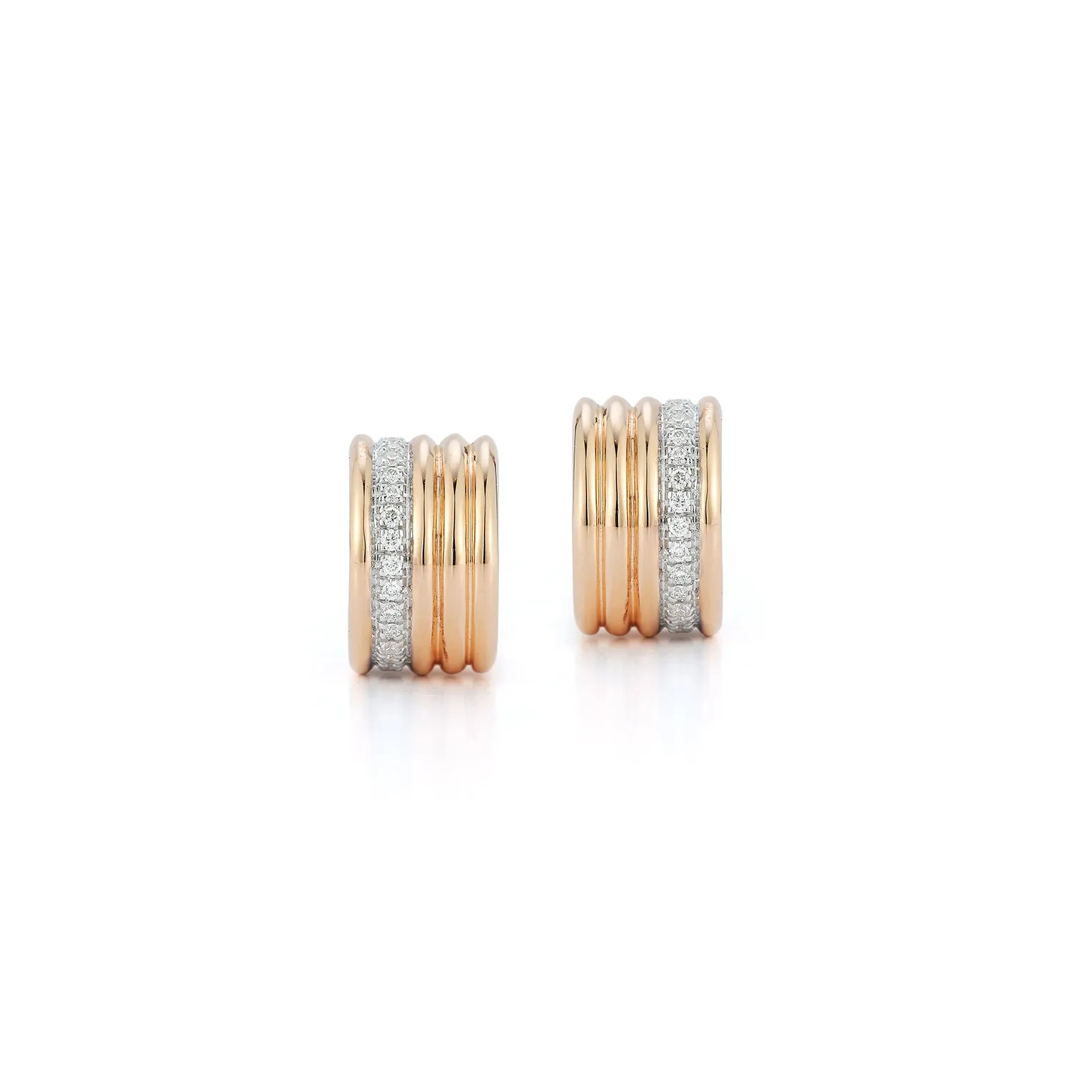 THOBY 18K GOLD AND DIAMOND 5 ROW TUBULAR HUGGIE EARRINGS