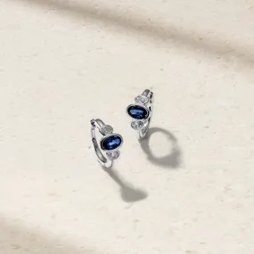 Three Stone Oval Sapphire and Diamond Huggie Earrings