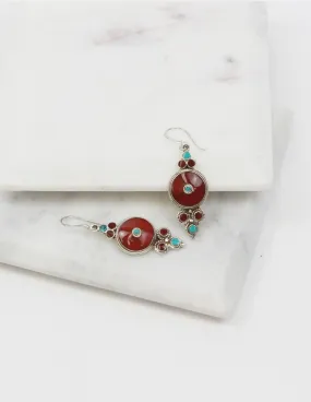 Tibetan Coral Sterling Silver Earrings