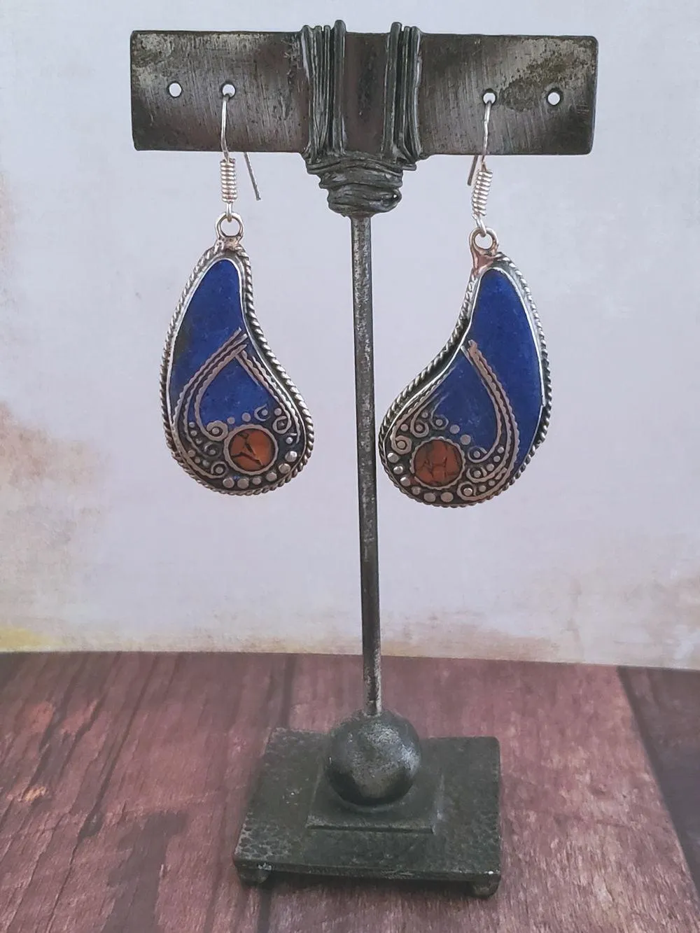 Tibetan Earrings - Lapis or Turquoise Paisleys