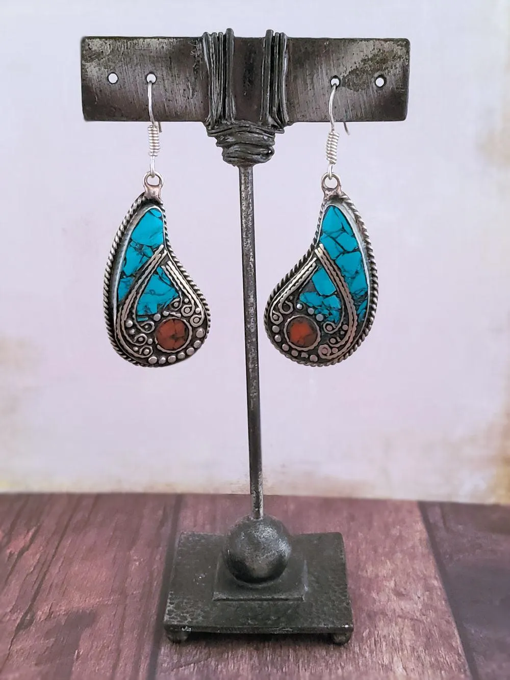 Tibetan Earrings - Lapis or Turquoise Paisleys