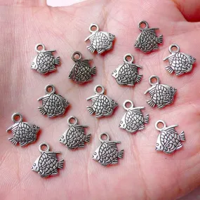 Tiny Fish Charms / Coral Reef Fish / Tropical Fish / Aquarium Fish (15pcs / 10mm x 10mm / Tibetan Silver / 2 Sided) Beach Jewelry CHM929