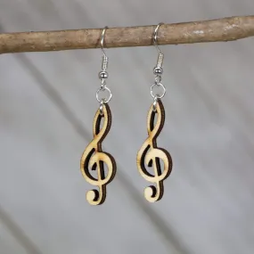 Treble Clef Wooden Dangle Earrings by Cate's Concepts, LLC