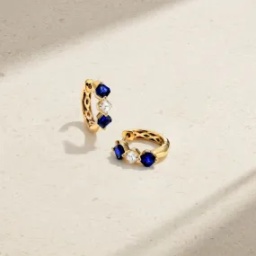 Triple Asscher Sapphire and Diamond Huggie Earrings