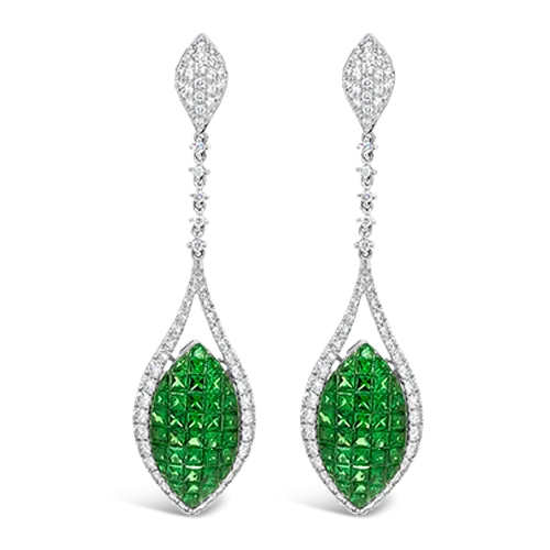 Tsavorite & Diamond Curvy Dangle Earrings