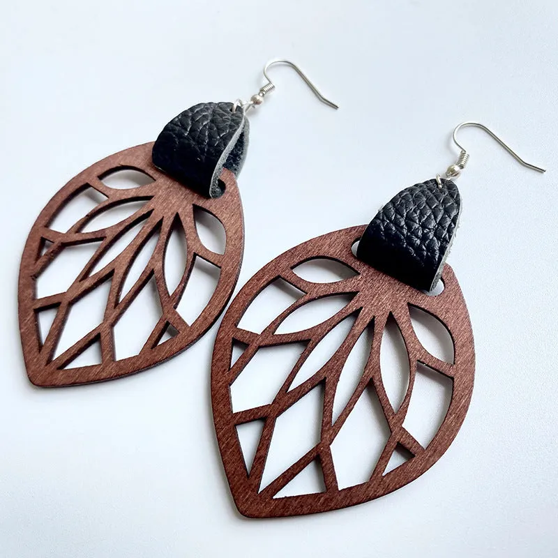 Unique Wooden Leaf Earrings – Bold Style for the Modern You