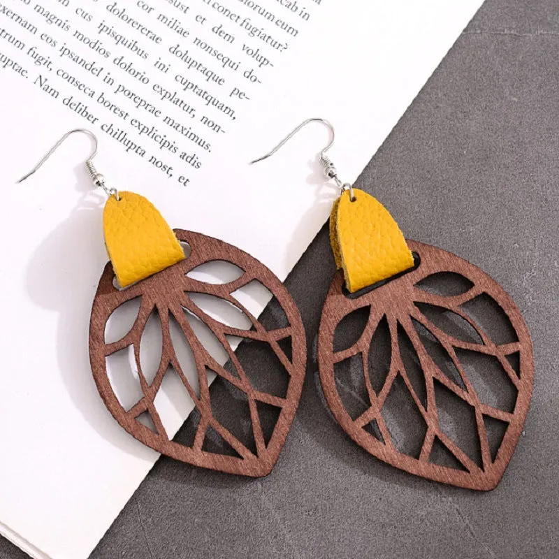 Unique Wooden Leaf Earrings – Bold Style for the Modern You