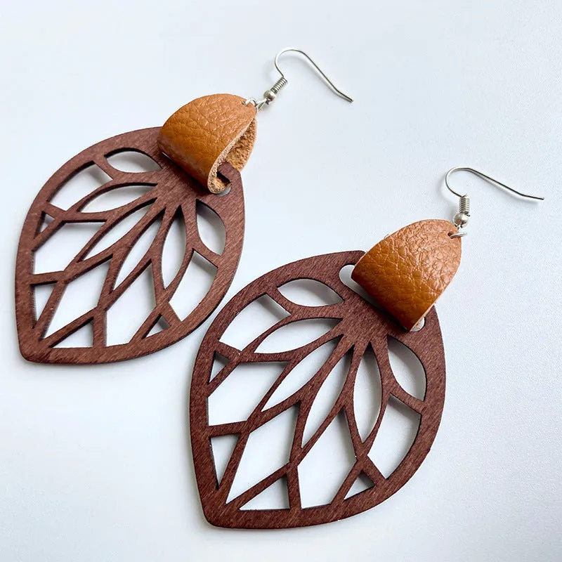 Unique Wooden Leaf Earrings – Bold Style for the Modern You