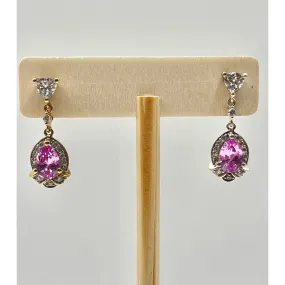 Veronica Wieck 925 Sterling Silver Pink Sapphire CZ Dangle Earrings Two Tone