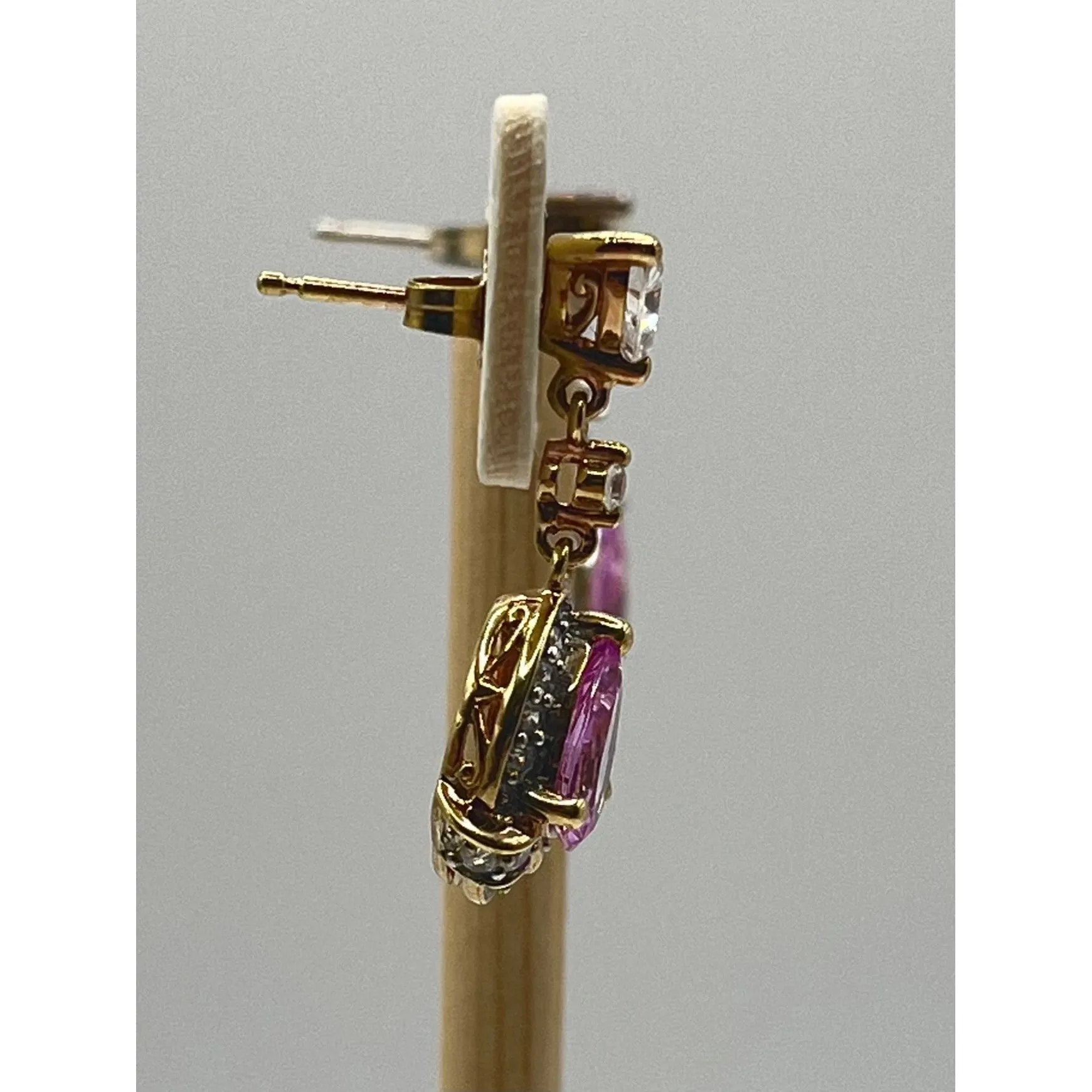 Veronica Wieck 925 Sterling Silver Pink Sapphire CZ Dangle Earrings Two Tone