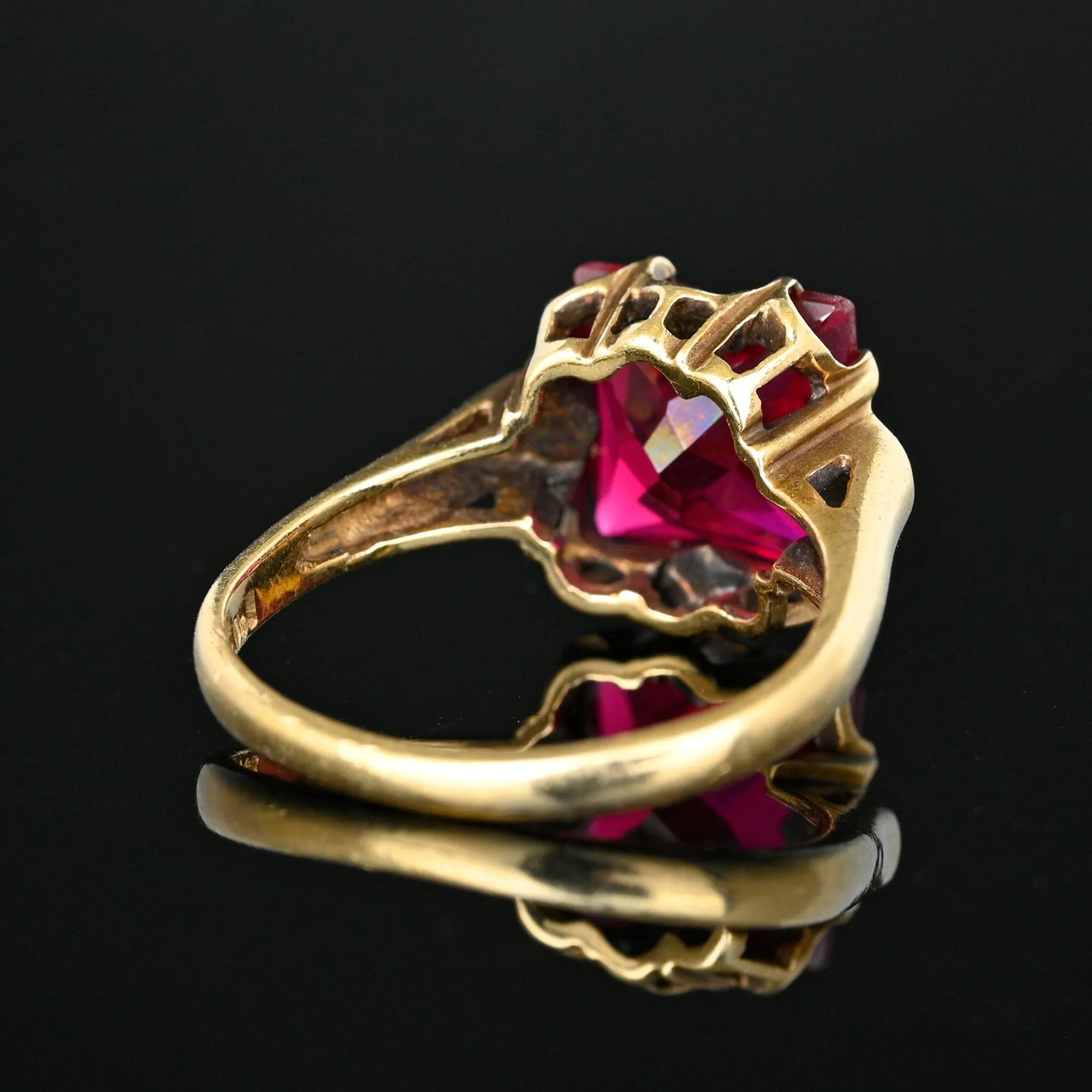 Vintage 10K Gold Buttercup Fancy Cut Ruby Ring