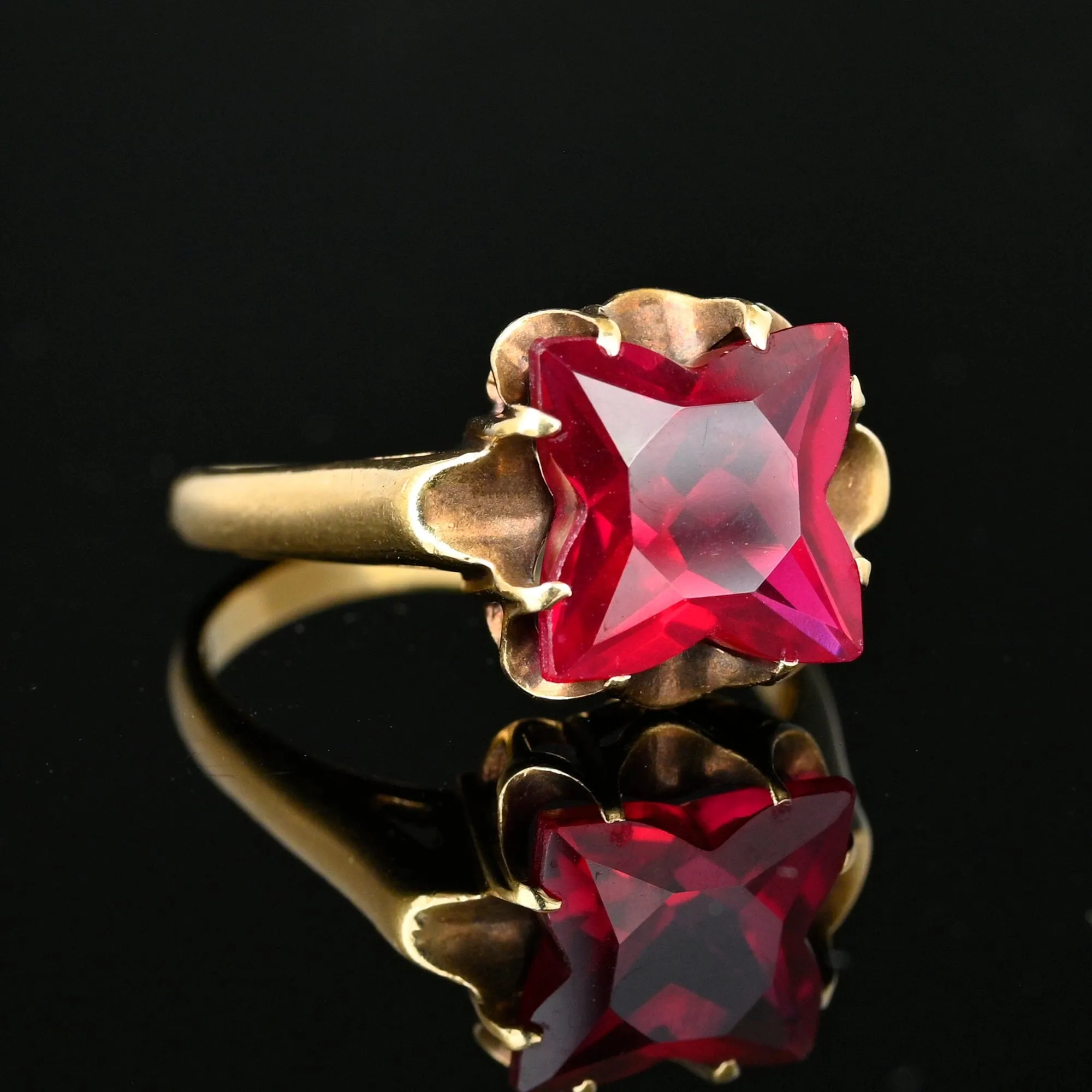 Vintage 10K Gold Buttercup Fancy Cut Ruby Ring