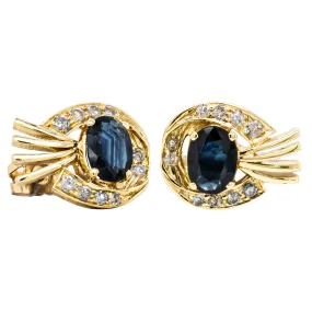 Vintage 18ct Yellow Gold 2.00ct Sapphire & Diamond Earrings