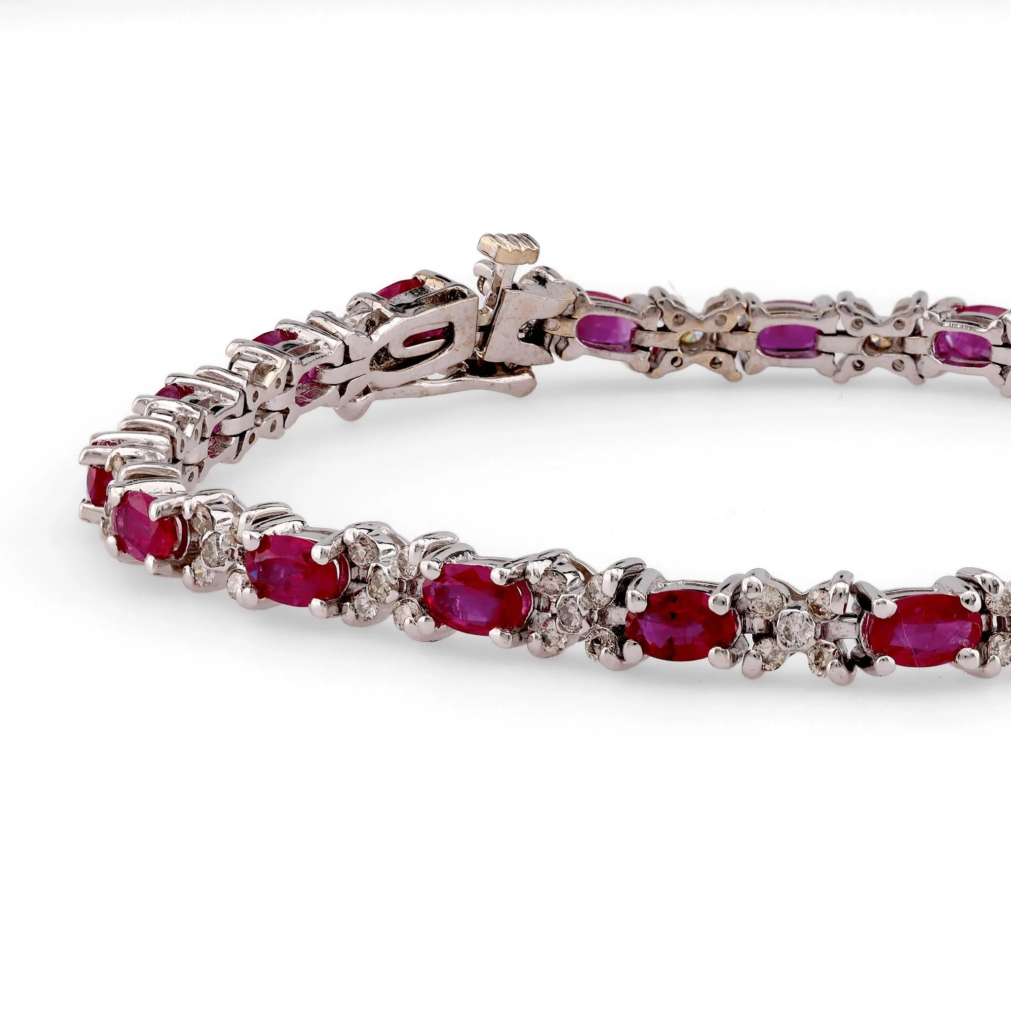 Vintage 3.5 Carat Oval Ruby Diamond 14K White Gold Bracelet