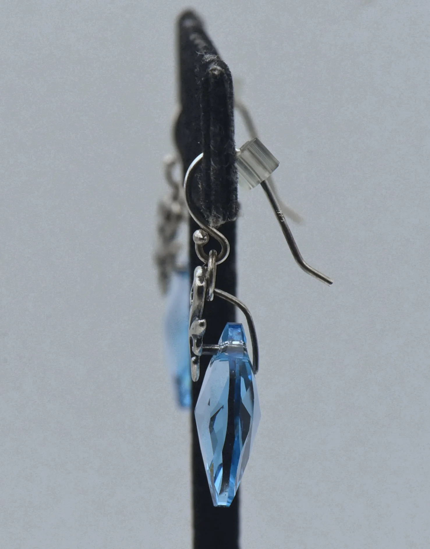 Vintage Blue Faceted Glass Teardrop Sterling Silver Earrings