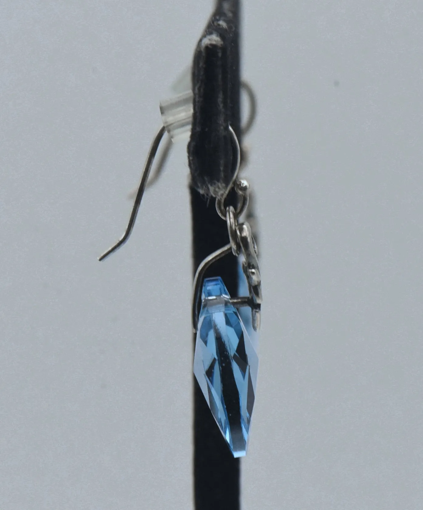 Vintage Blue Faceted Glass Teardrop Sterling Silver Earrings