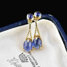 Vintage Gold Sapphire Cabochon Stud Drop Earrings