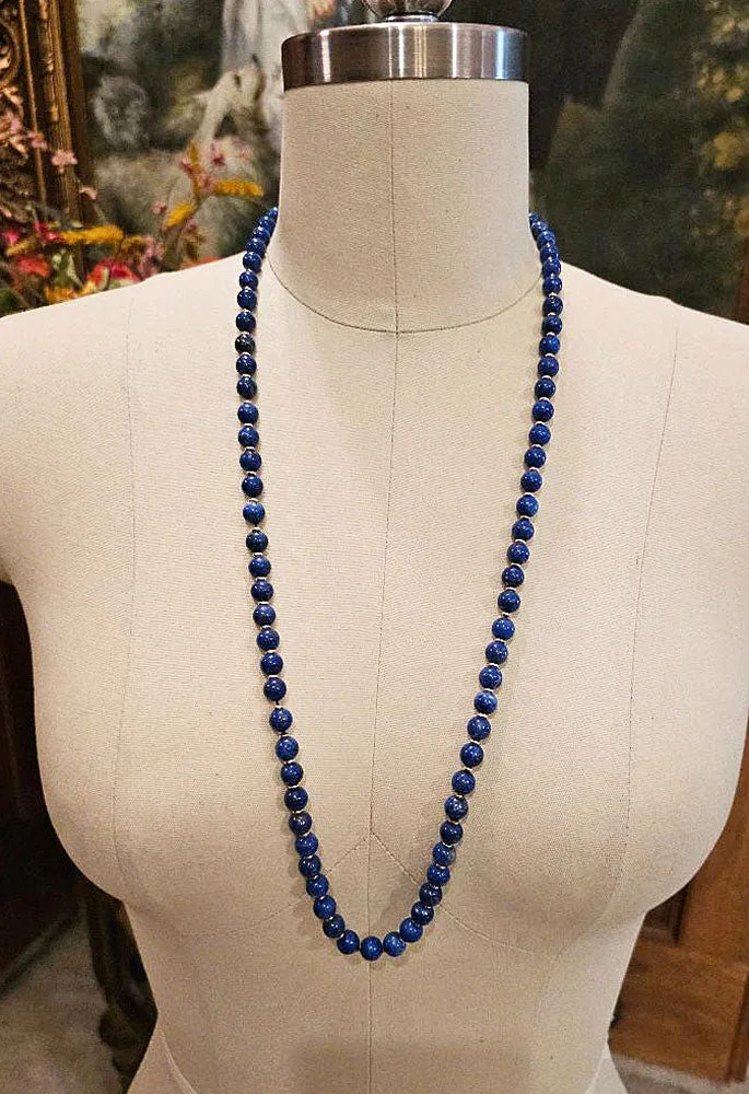 VINTAGE LAPIS LAZULI 14K GOLD FANCY CLASP 30 INCH NECKLACE - JUST BEAUTIFUL