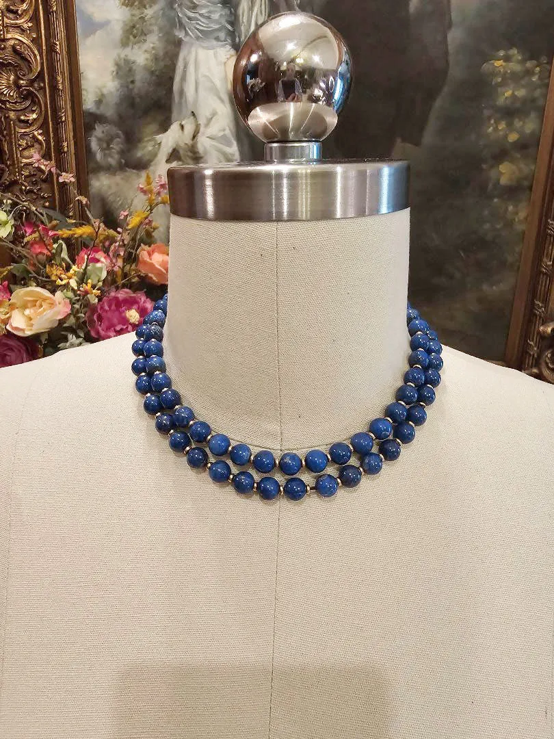 VINTAGE LAPIS LAZULI 14K GOLD FANCY CLASP 30 INCH NECKLACE - JUST BEAUTIFUL