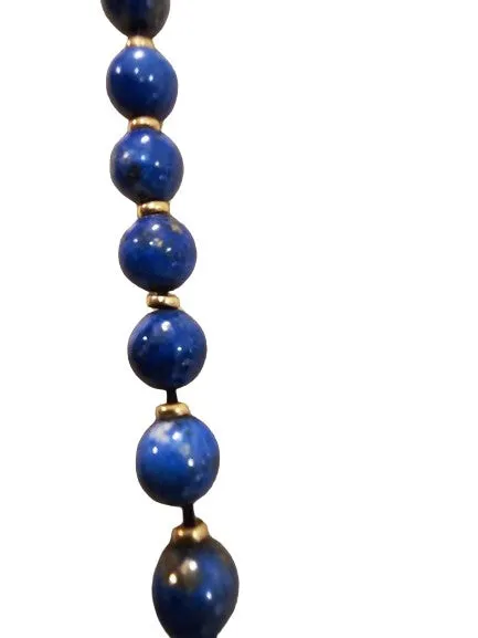 VINTAGE LAPIS LAZULI 14K GOLD FANCY CLASP 30 INCH NECKLACE - JUST BEAUTIFUL