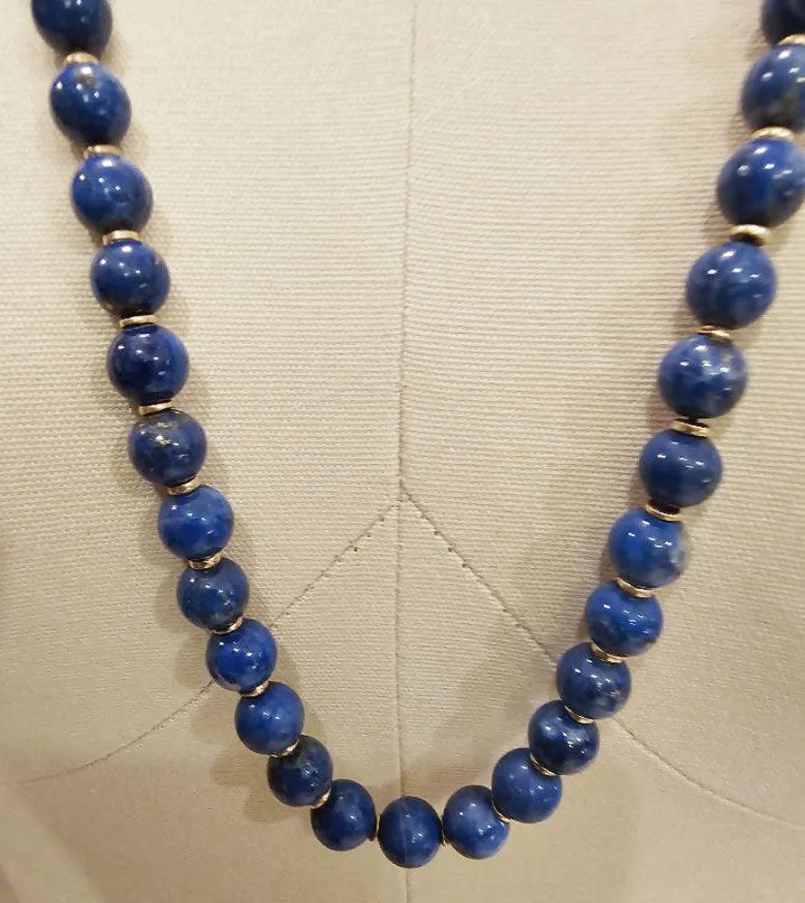 VINTAGE LAPIS LAZULI 14K GOLD FANCY CLASP 30 INCH NECKLACE - JUST BEAUTIFUL