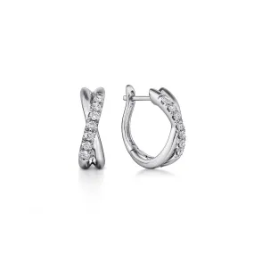 White Gold Diamond Twisted Huggie Earrings