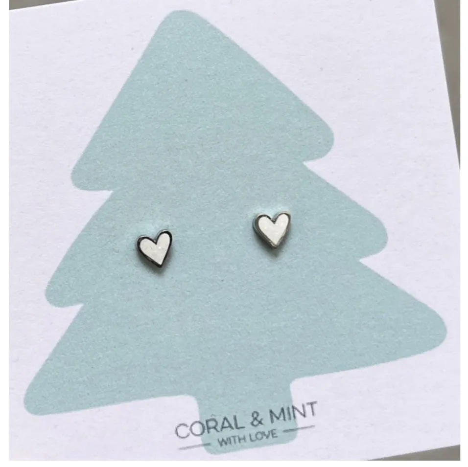 White Sparkly Heart Studs