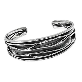 Women's Chunky Statement 925 Sterling Silver 'Crushed' Cuff Bangle 20Mm