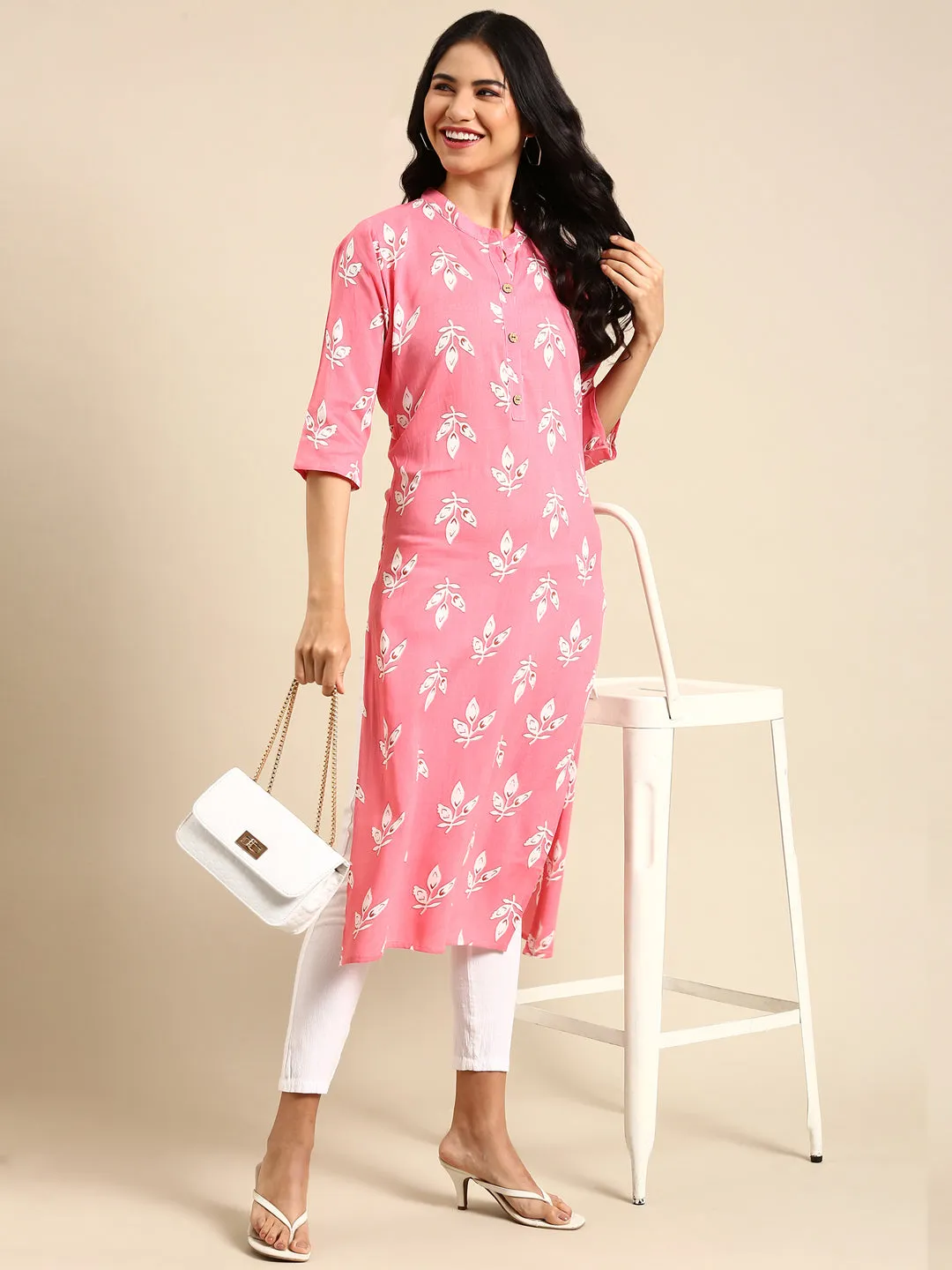 Women's Coral Printed Straight Kurta