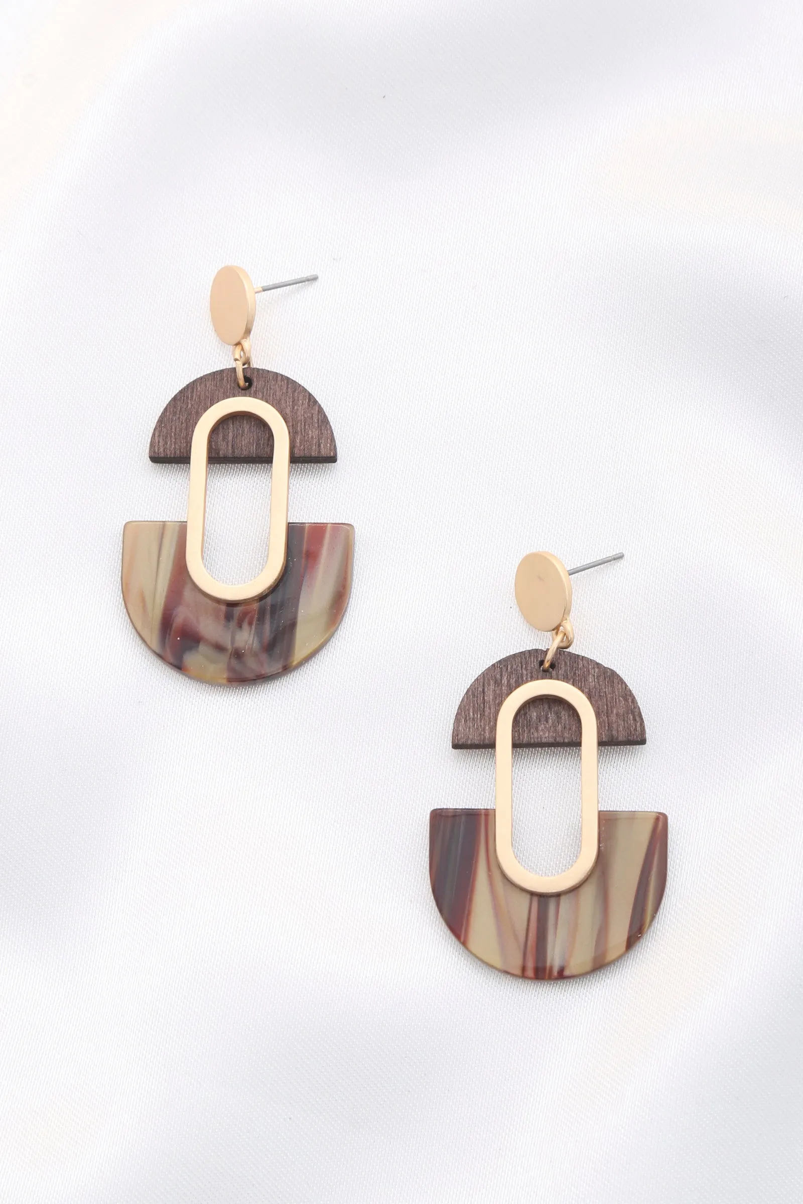 Wood Acetate Oval Dangle Earring