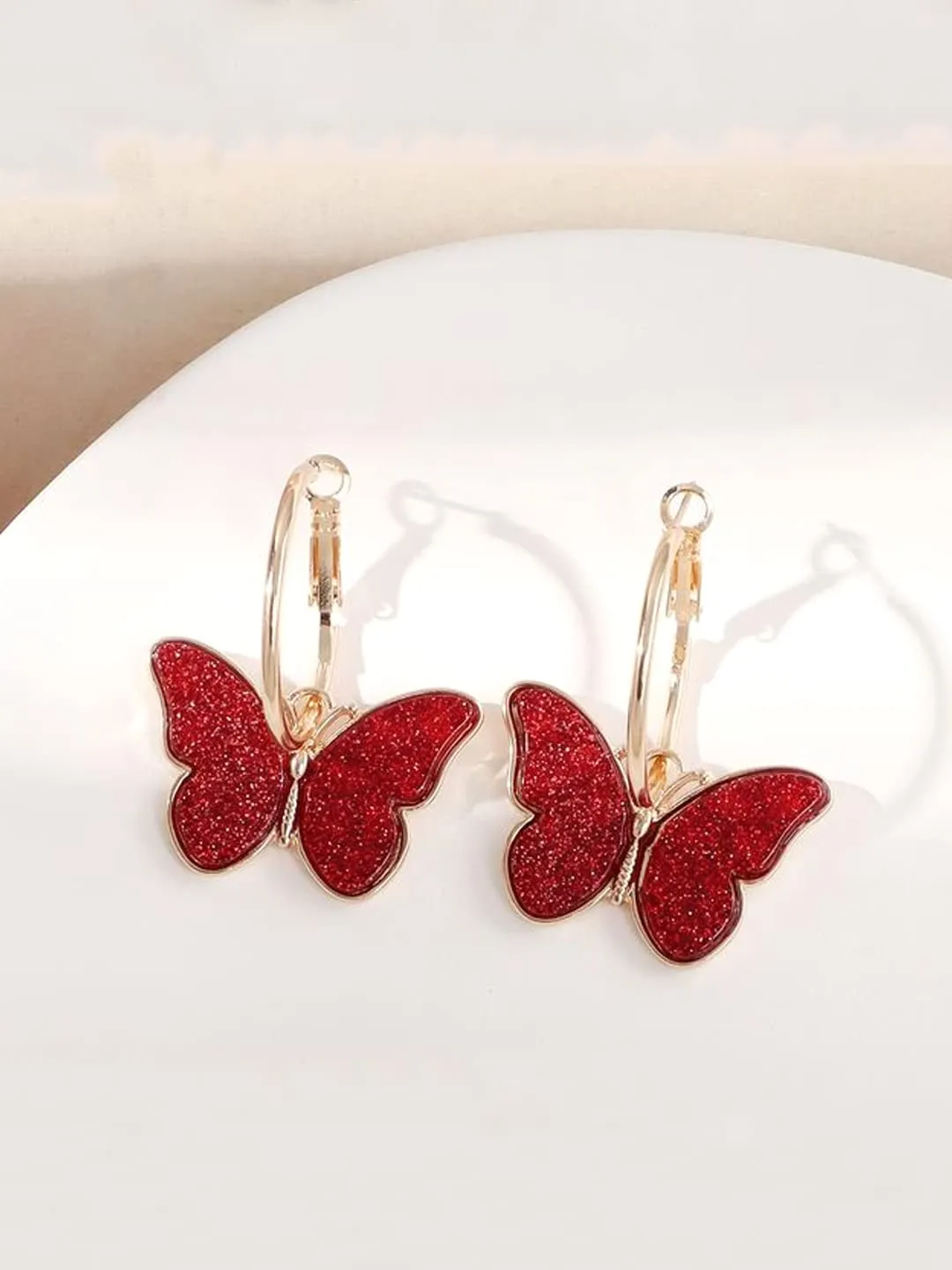 Yellow Chimes Hoop Earrings for Women Fashion Red Butterfly Shaped Hoops Earrings Set | Gold Plated Big Hoops Bali Earrings for Girls | Birthday Gift for Girls & Women Anniversary Gift for Wife